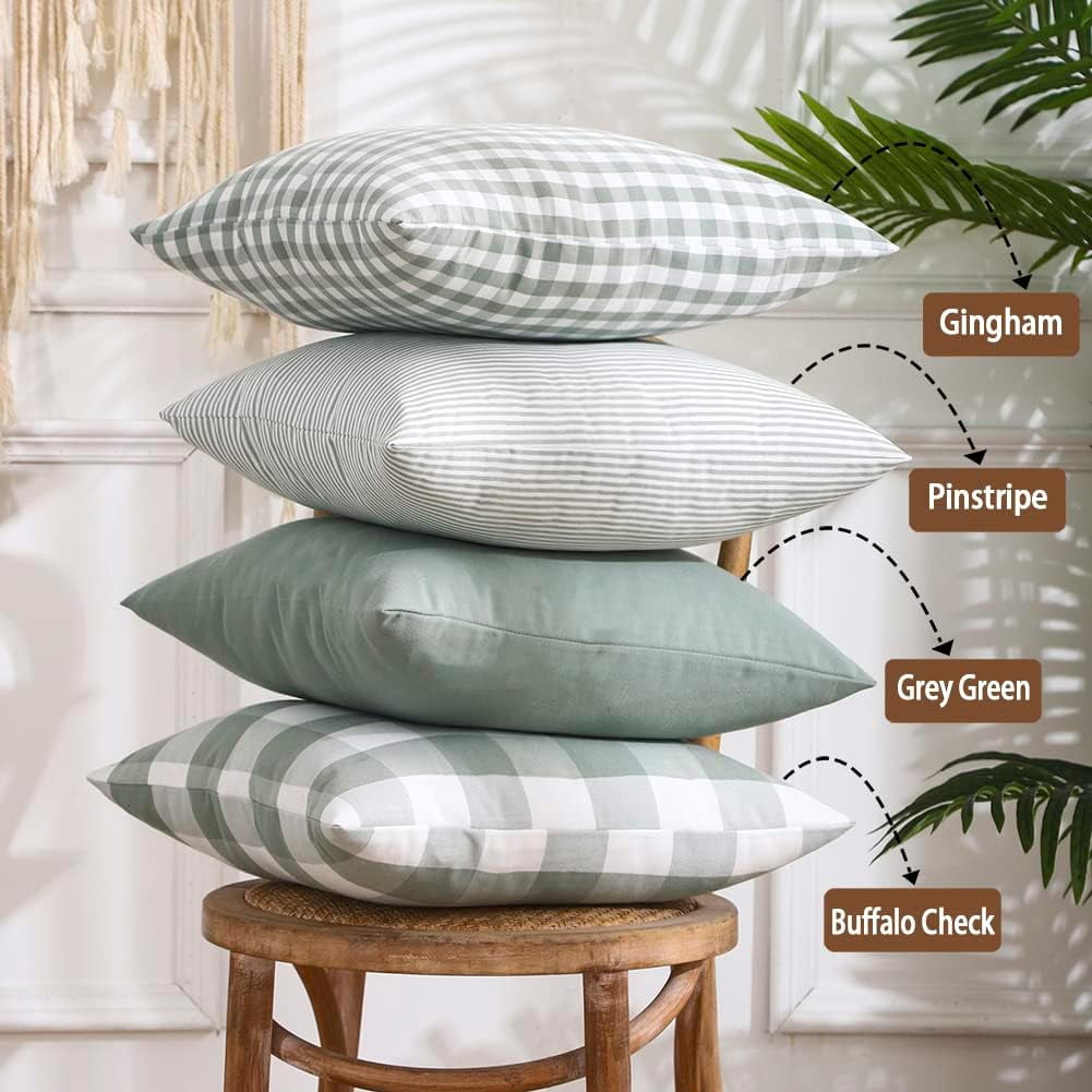 Light Blue Farmhouse Buffalo Plaid Pillow Covers 18x18 Set of 2 Patio Outdoor Decor Neutral Checkered Pillow Covers 18 x 18, Blue and White Gingham 18x18 Square Orange - Image 2