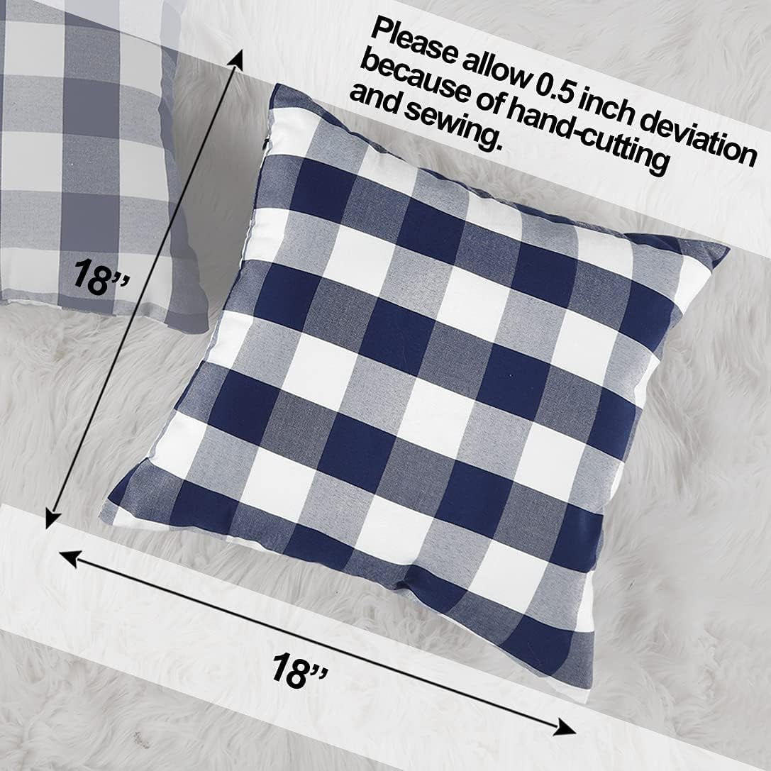 Light Blue Farmhouse Buffalo Plaid Pillow Covers 18x18 Set of 2 Patio Outdoor Decor Neutral Checkered Pillow Covers 18 x 18, Blue and White Gingham Plaid Check 18