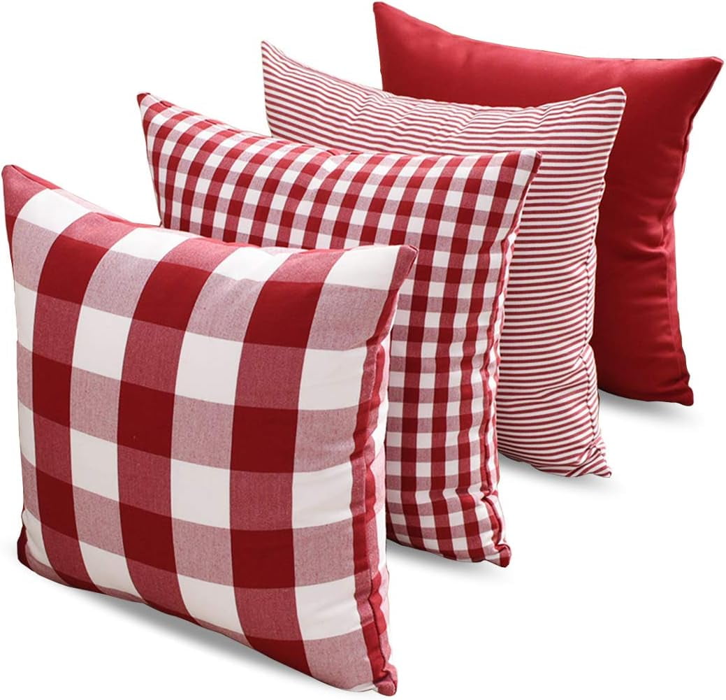 Light Blue Farmhouse Buffalo Plaid Pillow Covers 18x18 Set of 2 Patio Outdoor Decor Neutral Checkered Pillow Covers 18 x 18, Blue and White Gingham 18