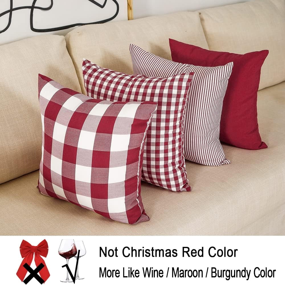 Light Blue Farmhouse Buffalo Plaid Pillow Covers 18x18 Set of 2 Patio Outdoor Decor Neutral Checkered Pillow Covers 18 x 18, Blue and White Gingham 18