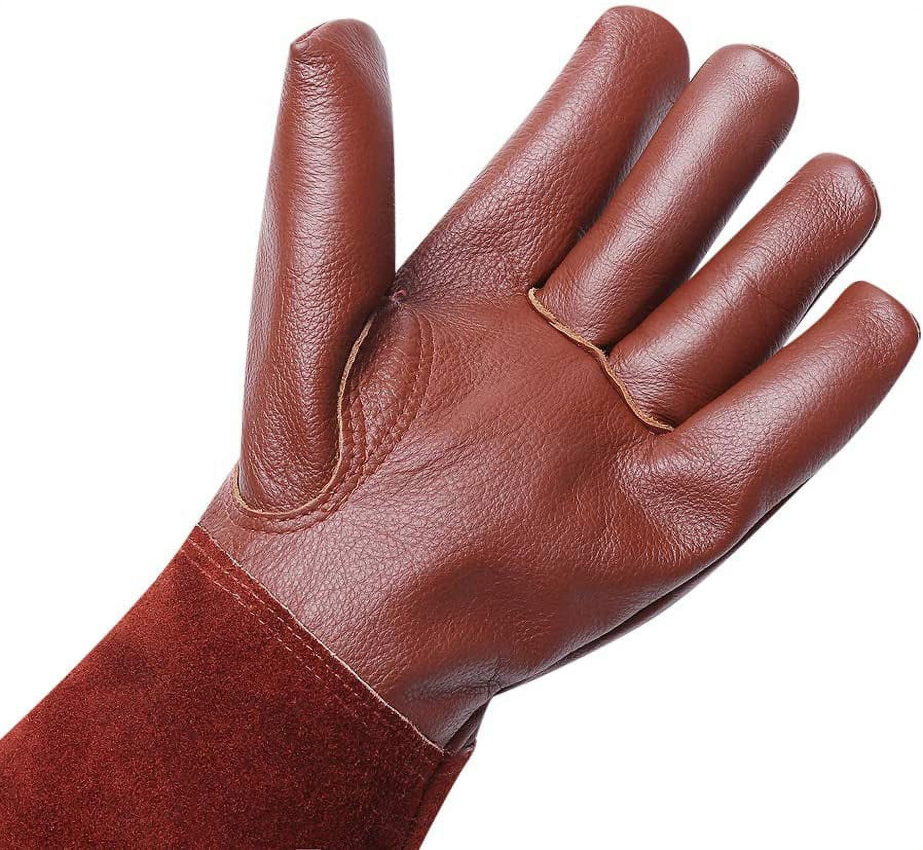 SUCCLACE Long-Gardening-Gloves for Women/Men - Thorn Proof Cowhide Leather Rose/Blackberry Pruning Heavy Duty Gloves Thick Palm Gauntlet Garden Work Gloves with Forearm Protection (Brown-Small) XL Brown - Image 8