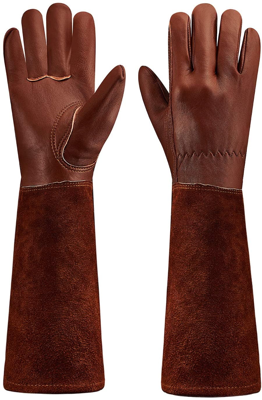 SUCCLACE Long-Gardening-Gloves for Women/Men - Thorn Proof Cowhide Leather Rose/Blackberry Pruning Heavy Duty Gloves Thick Palm Gauntlet Garden Work Gloves with Forearm Protection (Brown-Small) S Yellow - Image 1
