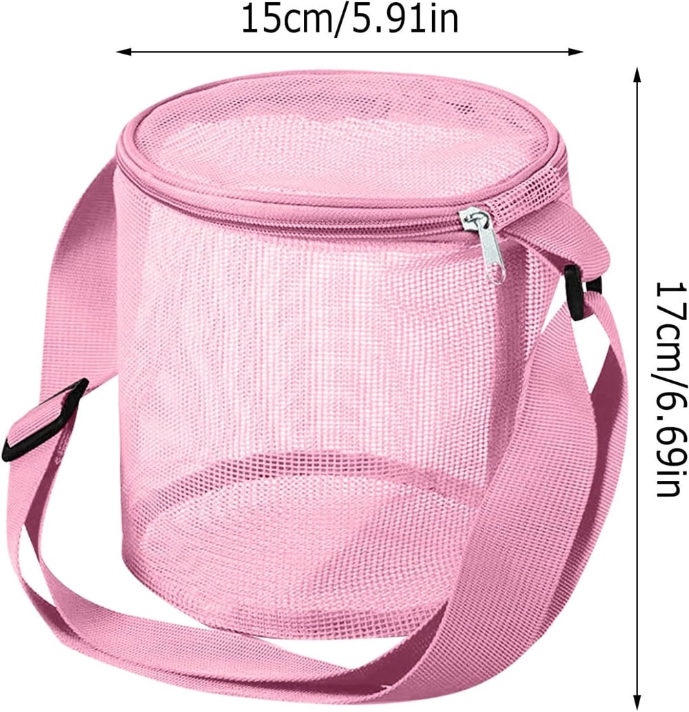 Tutuviw 4Pcs Large Capacity Collecting Bag Cylindrical Mesh Beach Bag Beach Mesh Bag Toys Seashell Backpack with Adjustable Carrying Straps And Zipper for Toys Storage, Random Color - Image 2