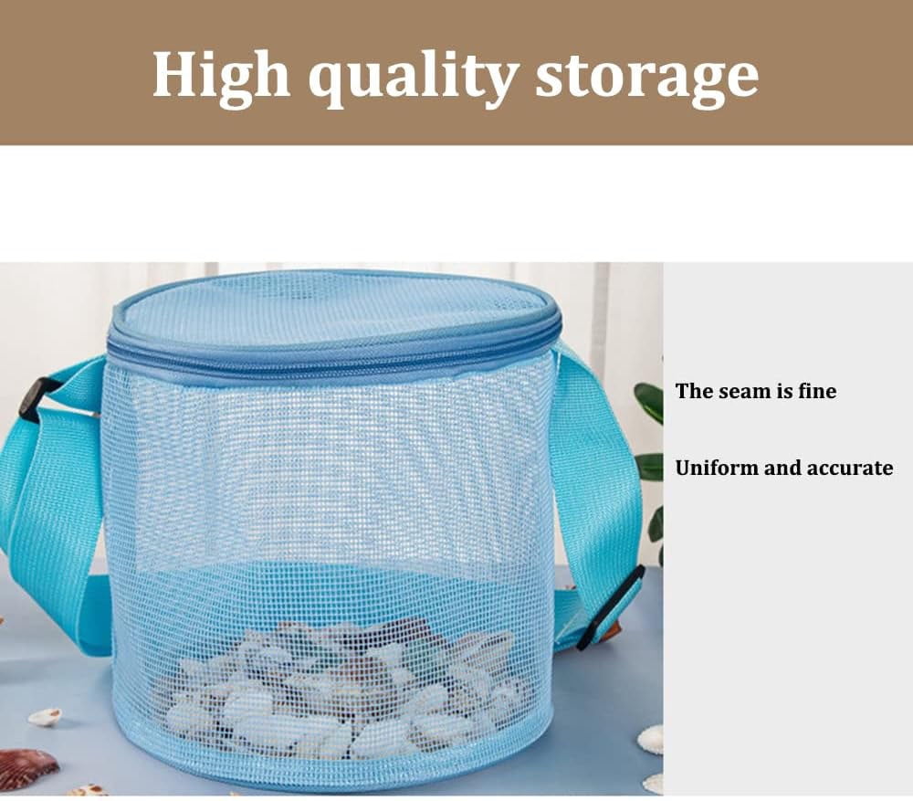Tutuviw 4Pcs Large Capacity Collecting Bag Cylindrical Mesh Beach Bag Beach Mesh Bag Toys Seashell Backpack with Adjustable Carrying Straps And Zipper for Toys Storage, Random Color - Image 4