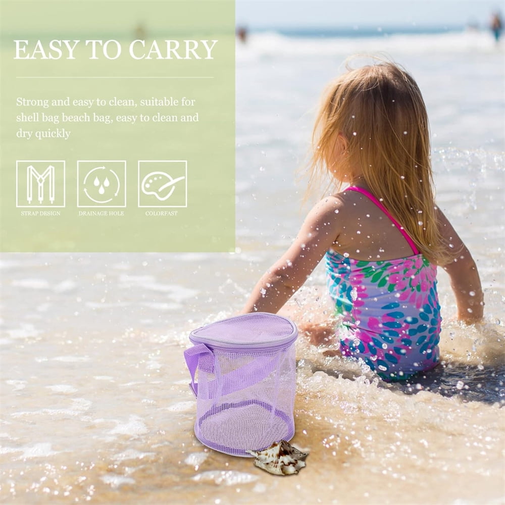 Tutuviw 4Pcs Large Capacity Collecting Bag Cylindrical Mesh Beach Bag Beach Mesh Bag Toys Seashell Backpack with Adjustable Carrying Straps And Zipper for Toys Storage, Random Color - Image 6
