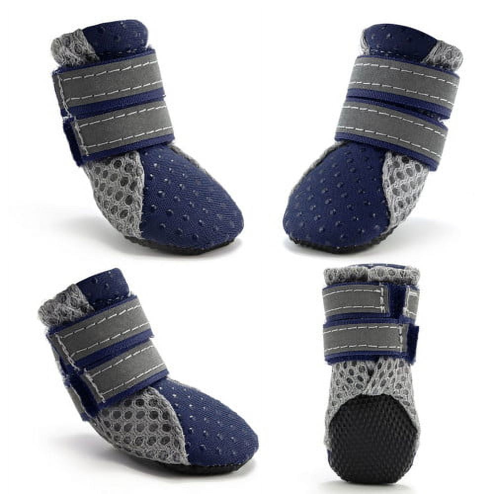 SPRING PARK Small Dog Shoes, Slip Resistant 4pcs Dog Puppy Boots Booties Pet Sneakers with Reflective Fastener Tape for Small Medium Dogs, Protect Paws Easy to Wear Daily Use M Blue - Image 2