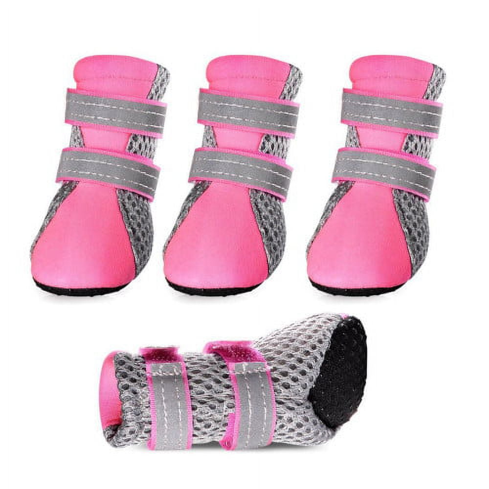 SPRING PARK Small Dog Shoes, Slip Resistant 4pcs Dog Puppy Boots Booties Pet Sneakers with Reflective Fastener Tape for Small Medium Dogs, Protect Paws Easy to Wear Daily Use S Pink - Image 2