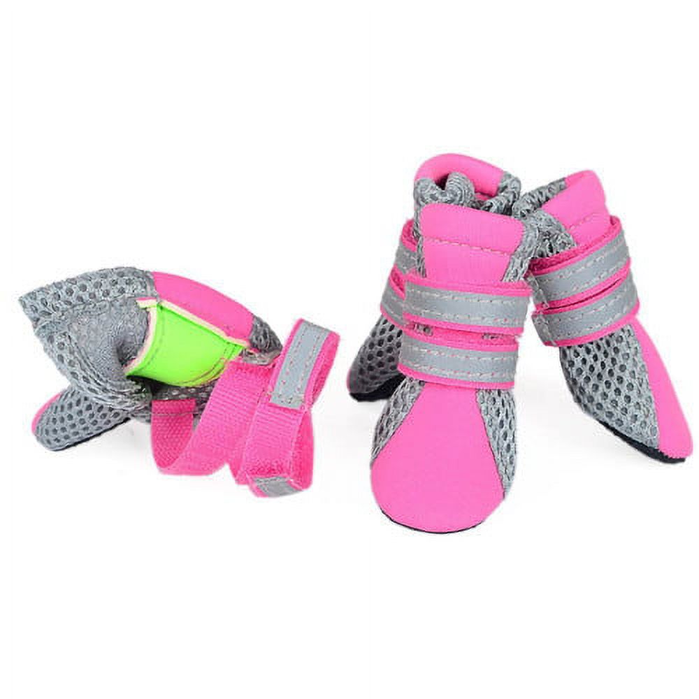 SPRING PARK Small Dog Shoes, Slip Resistant 4pcs Dog Puppy Boots Booties Pet Sneakers with Reflective Fastener Tape for Small Medium Dogs, Protect Paws Easy to Wear Daily Use M Pink - Image 4