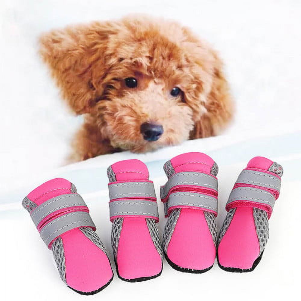 SPRING PARK Small Dog Shoes, Slip Resistant 4pcs Dog Puppy Boots Booties Pet Sneakers with Reflective Fastener Tape for Small Medium Dogs, Protect Paws Easy to Wear Daily Use M Pink - Image 5
