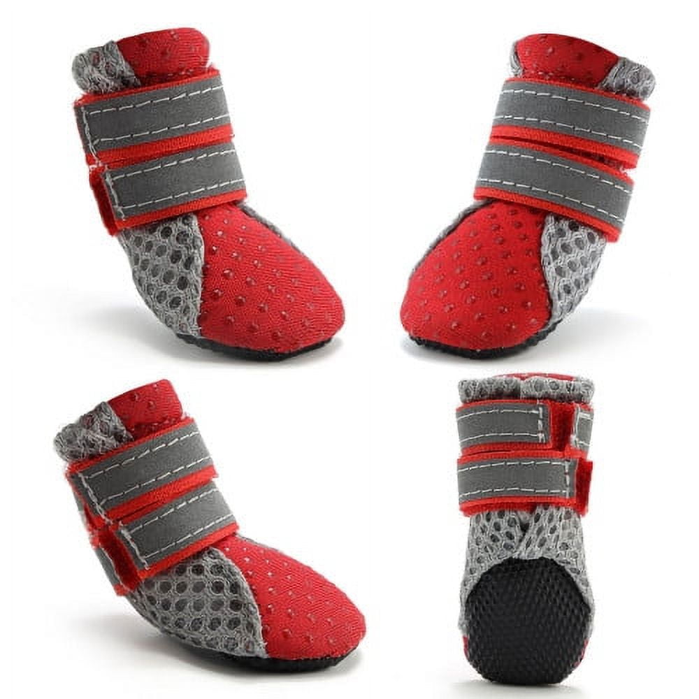 SPRING PARK Small Dog Shoes, Slip Resistant 4pcs Dog Puppy Boots Booties Pet Sneakers with Reflective Fastener Tape for Small Medium Dogs, Protect Paws Easy to Wear Daily Use S Red - Image 2