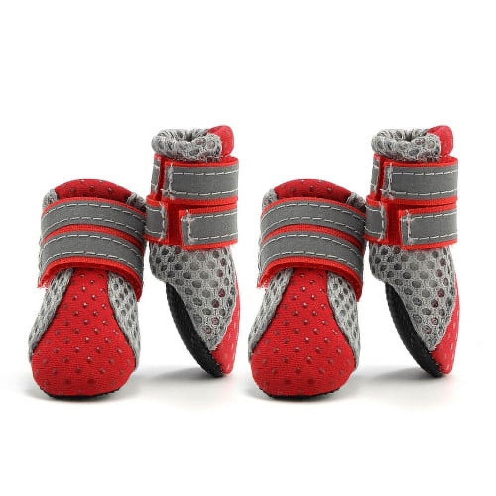 SPRING PARK Small Dog Shoes, Slip Resistant 4pcs Dog Puppy Boots Booties Pet Sneakers with Reflective Fastener Tape for Small Medium Dogs, Protect Paws Easy to Wear Daily Use S Red - Image 3