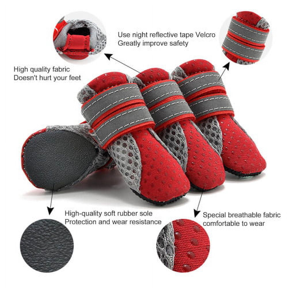SPRING PARK Small Dog Shoes, Slip Resistant 4pcs Dog Puppy Boots Booties Pet Sneakers with Reflective Fastener Tape for Small Medium Dogs, Protect Paws Easy to Wear Daily Use L Red - Image 5