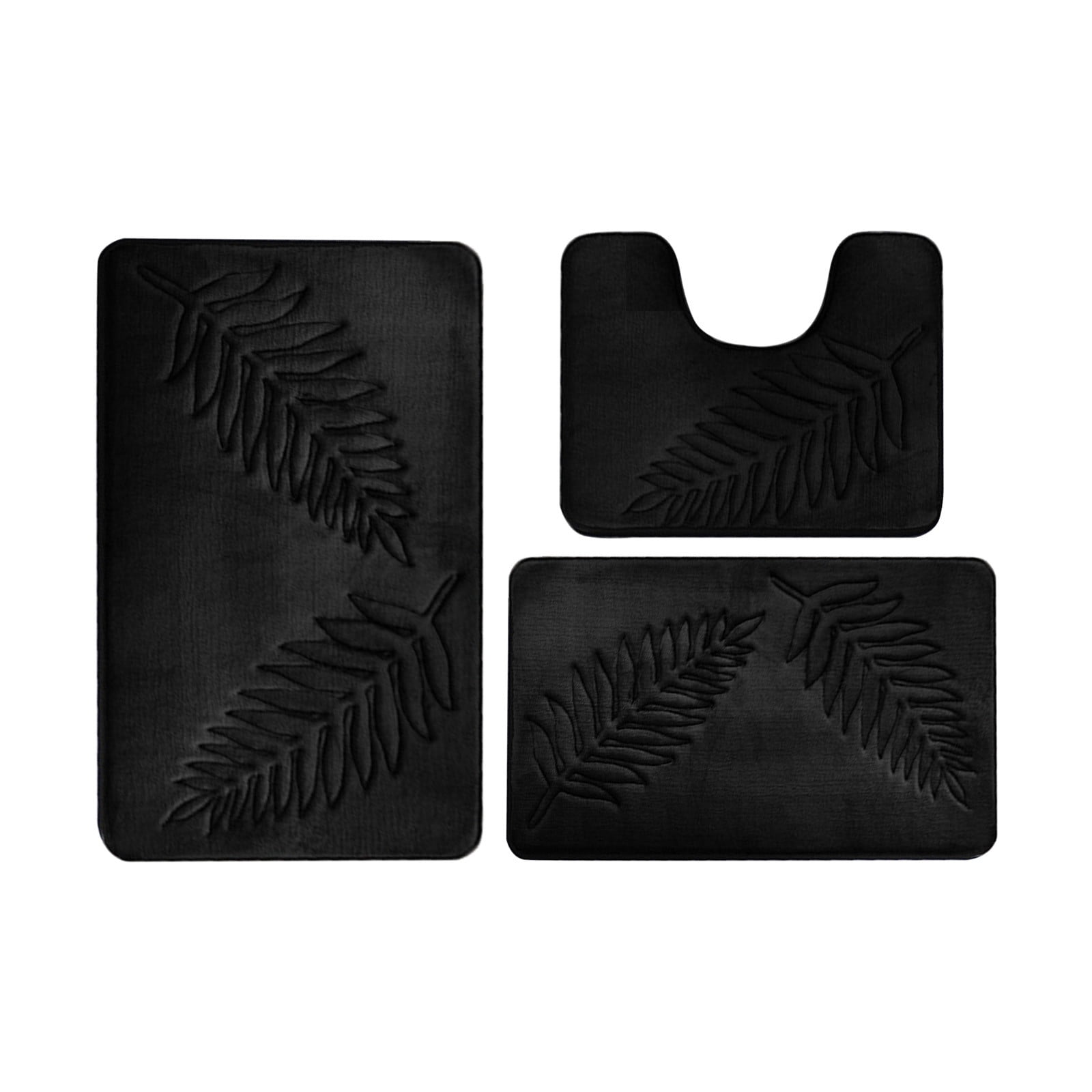 Summercome 3 Pcs Bathroom Rugs, Leaves Bath Mat Toilet Mats, Soft Comfortable Non-Slip Bathroom Rug Set, Bath Mats for Bathroom, Machine Washable Bath Mat Bathroom Rug Sets, 20x31.5in 3pc Black - Image 2