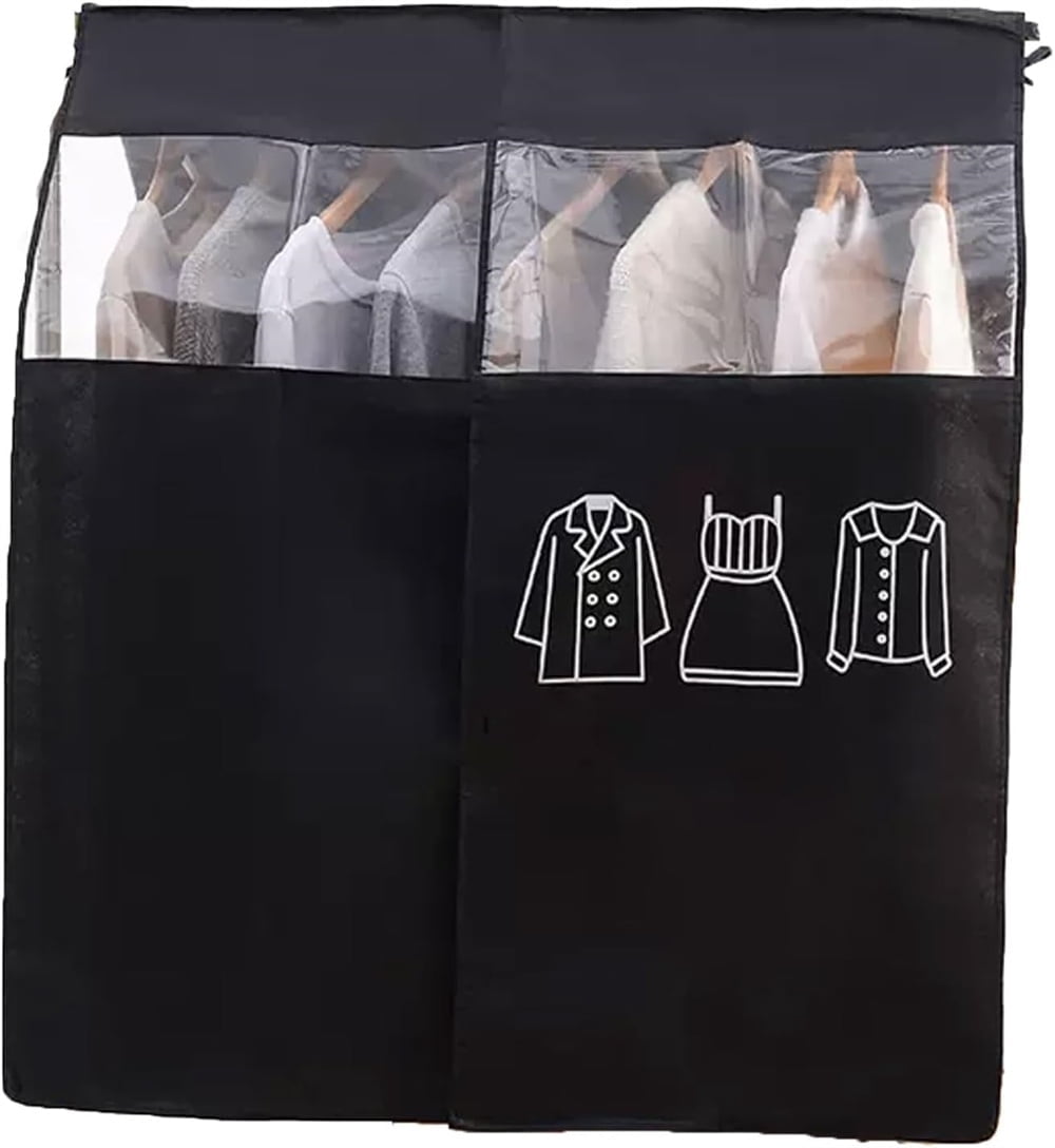 Tutuviw Black Clothing Rack Covers, Hanging Garment Bag Organizer Storage Cover Closet Storage Bottom Enclosed Garment Rack Cover Dustproof Protector - Image 1