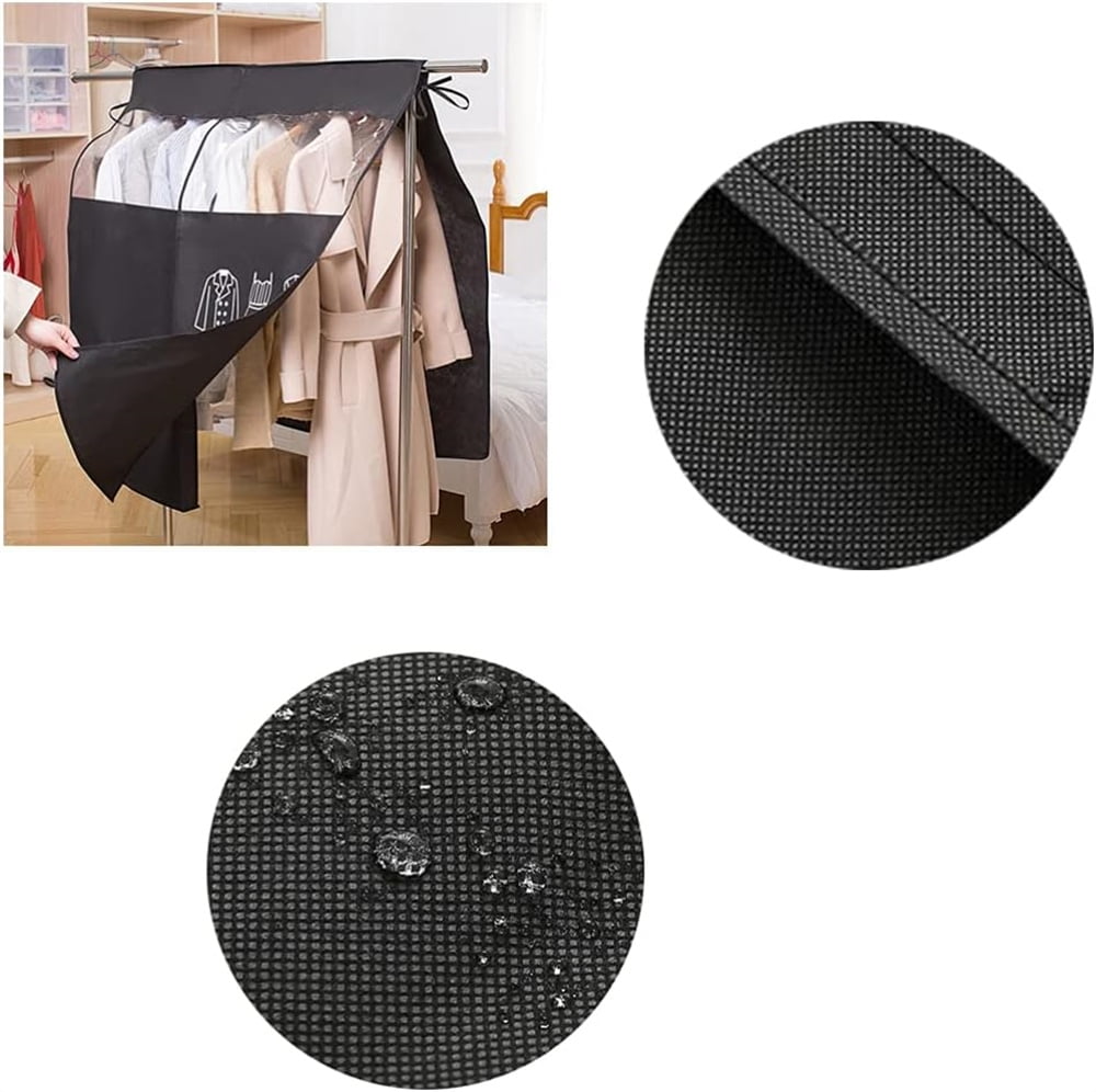 Tutuviw Black Clothing Rack Covers, Hanging Garment Bag Organizer Storage Cover Closet Storage Bottom Enclosed Garment Rack Cover Dustproof Protector - Image 3