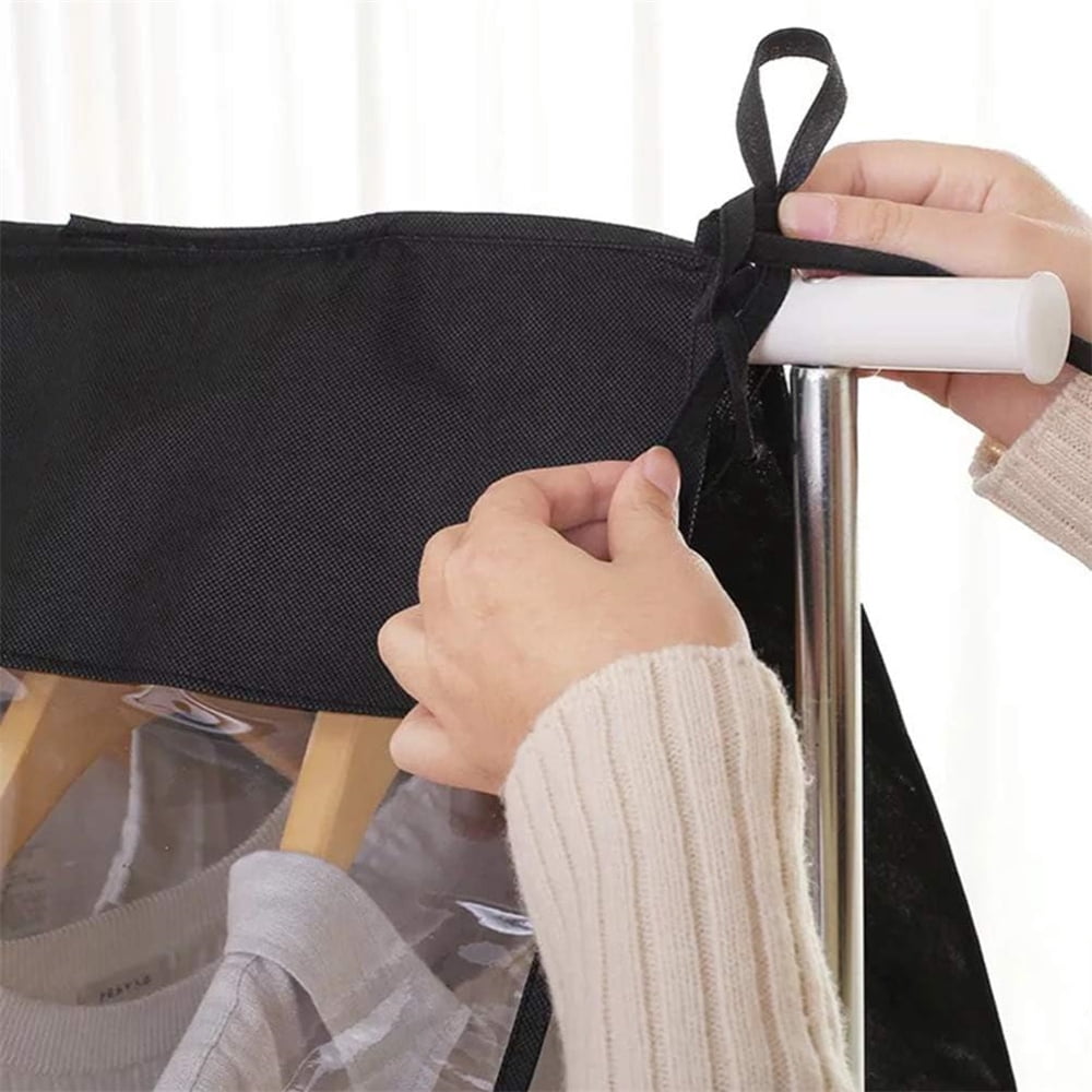 Tutuviw Black Clothing Rack Covers, Hanging Garment Bag Organizer Storage Cover Closet Storage Bottom Enclosed Garment Rack Cover Dustproof Protector - Image 4