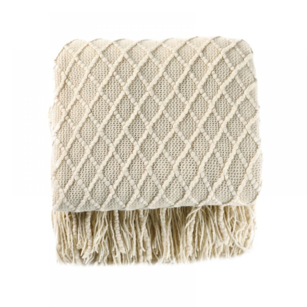 Throw Blanket for Couch 50 x 60 inches Knit Woven Blankets Cozy Lightweight Decorative Throw for Bed and Living Room Beige - Image 1