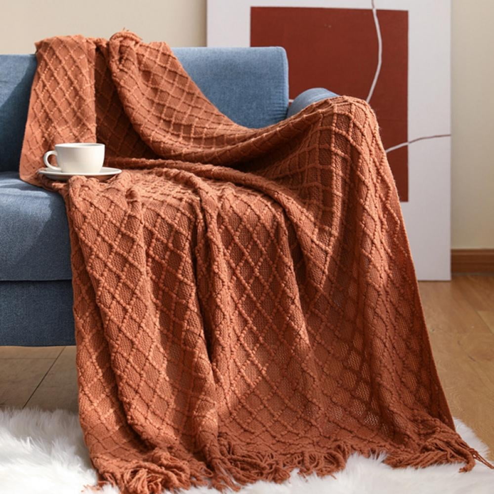 Throw Blanket for Couch 50 x 60 inches Knit Woven Blankets Cozy Lightweight Decorative Throw for Bed and Living Room Beige - Image 4