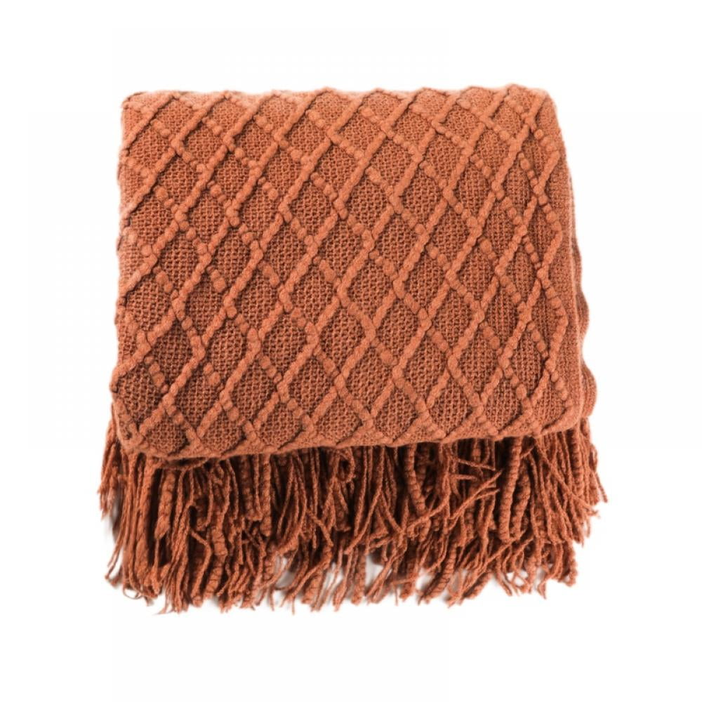 Throw Blanket for Couch 50 x 60 inches Knit Woven Blankets Cozy Lightweight Decorative Throw for Bed and Living Room,Beige Brick red - Image 1