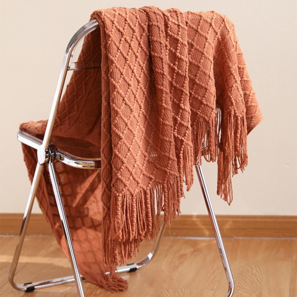Throw Blanket for Couch 50 x 60 inches Knit Woven Blankets Cozy Lightweight Decorative Throw for Bed and Living Room,Beige Brick red - Image 3