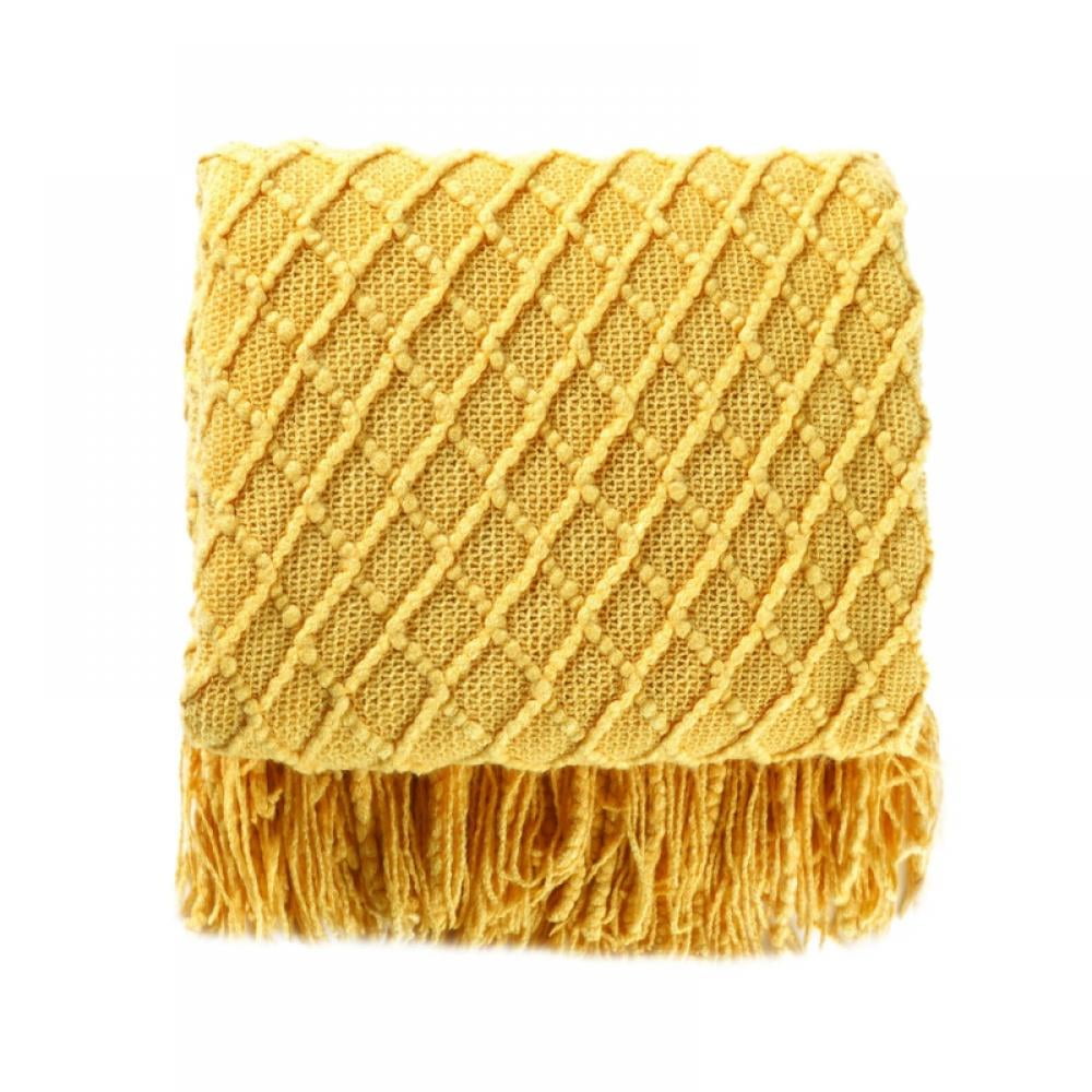 Throw Blanket for Couch 50 x 60 inches Knit Woven Blankets Cozy Lightweight Decorative Throw for Bed and Living Room,Beige Yellow - Image 1