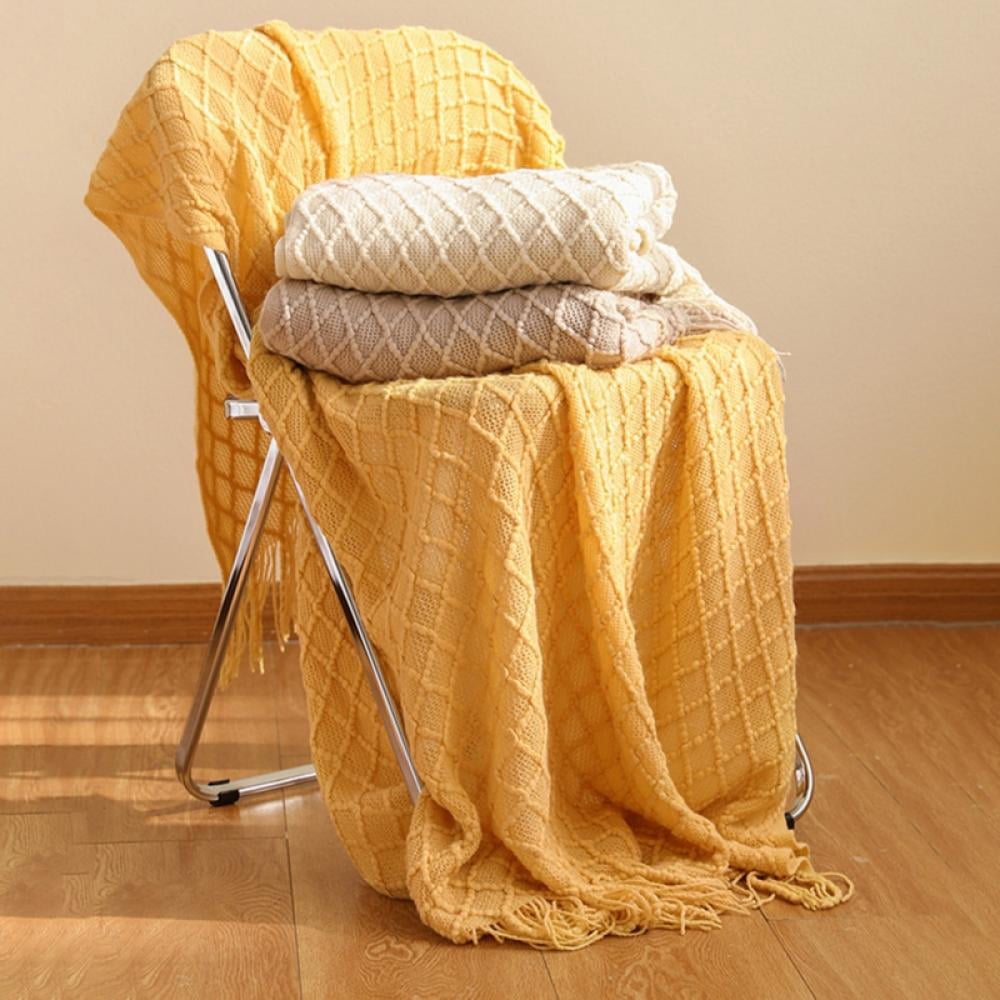 Throw Blanket for Couch 50 x 60 inches Knit Woven Blankets Cozy Lightweight Decorative Throw for Bed and Living Room,Beige Yellow - Image 5
