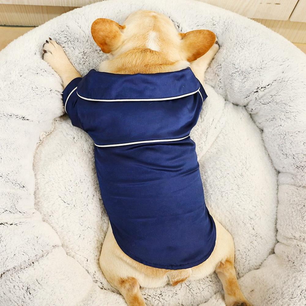 Dog Stain Silk Pajamas Clothes,Button Down Short Sleeve Dog Shirts Loungewear Puppy Pjs for Yorkie Bulldog Small Medium Dog Cats,Soft Two-Legged Sleepwear Elegant Clothes,XS-L Pink L Blue - Image 1