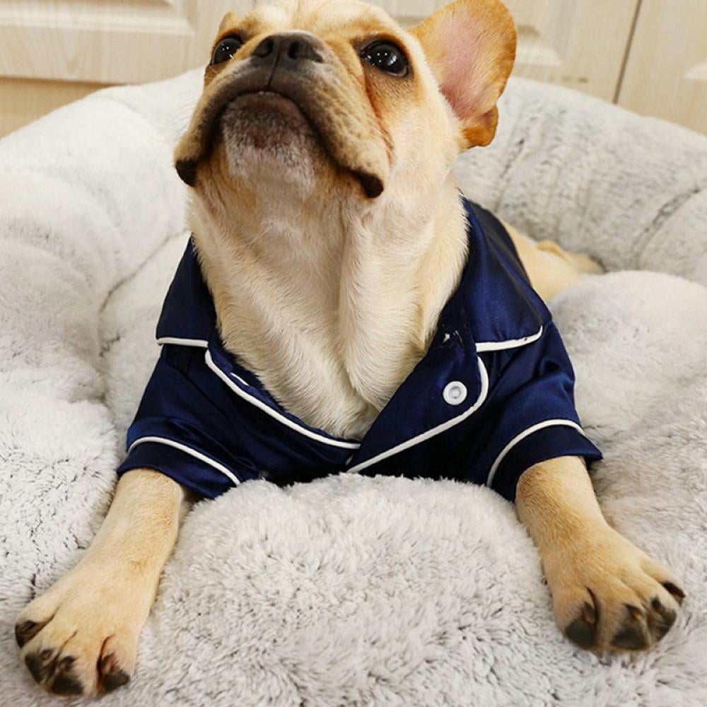 Dog Stain Silk Pajamas Clothes,Button Down Short Sleeve Dog Shirts Loungewear Puppy Pjs for Yorkie Bulldog Small Medium Dog Cats,Soft Two-Legged Sleepwear Elegant Clothes,XS-L Pink L Blue - Image 3