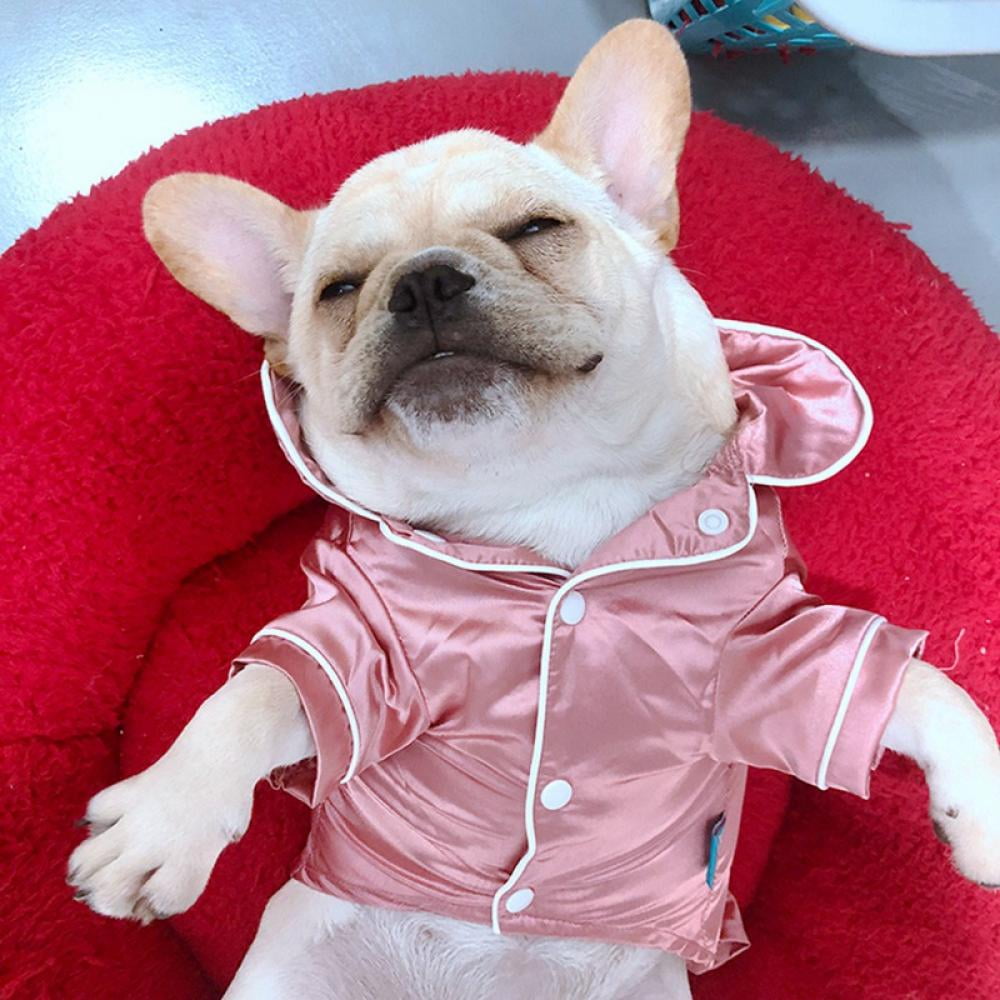 Dog Stain Silk Pajamas Clothes,Button Down Short Sleeve Dog Shirts Loungewear Puppy Pjs for Yorkie Bulldog Small Medium Dog Cats,Soft Two-Legged Sleepwear Elegant Clothes,XS-L XS Pink - Image 3