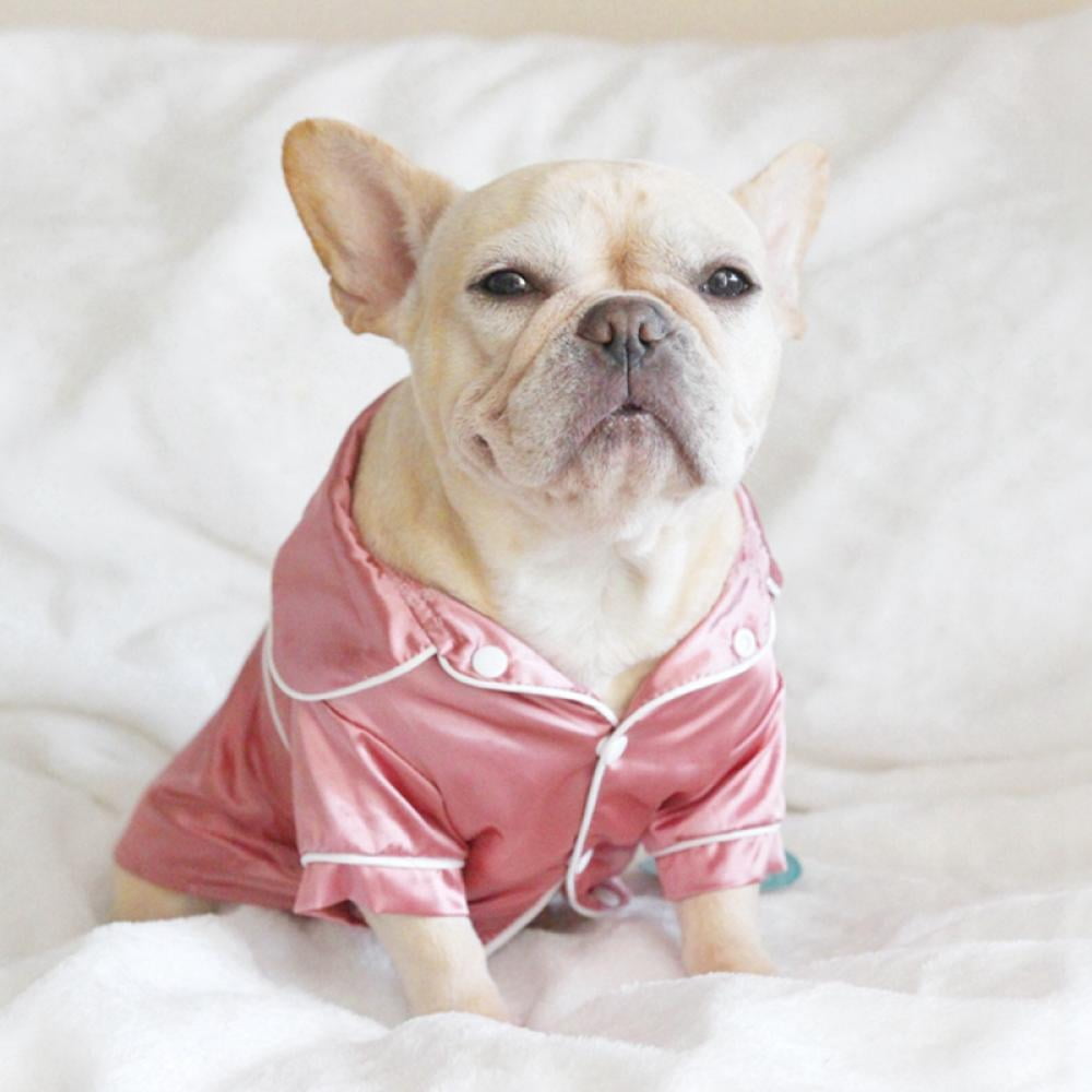 Dog Stain Silk Pajamas Clothes,Button Down Short Sleeve Dog Shirts Loungewear Puppy Pjs for Yorkie Bulldog Small Medium Dog Cats,Soft Two-Legged Sleepwear Elegant Clothes,XS-L S Pink - Image 1