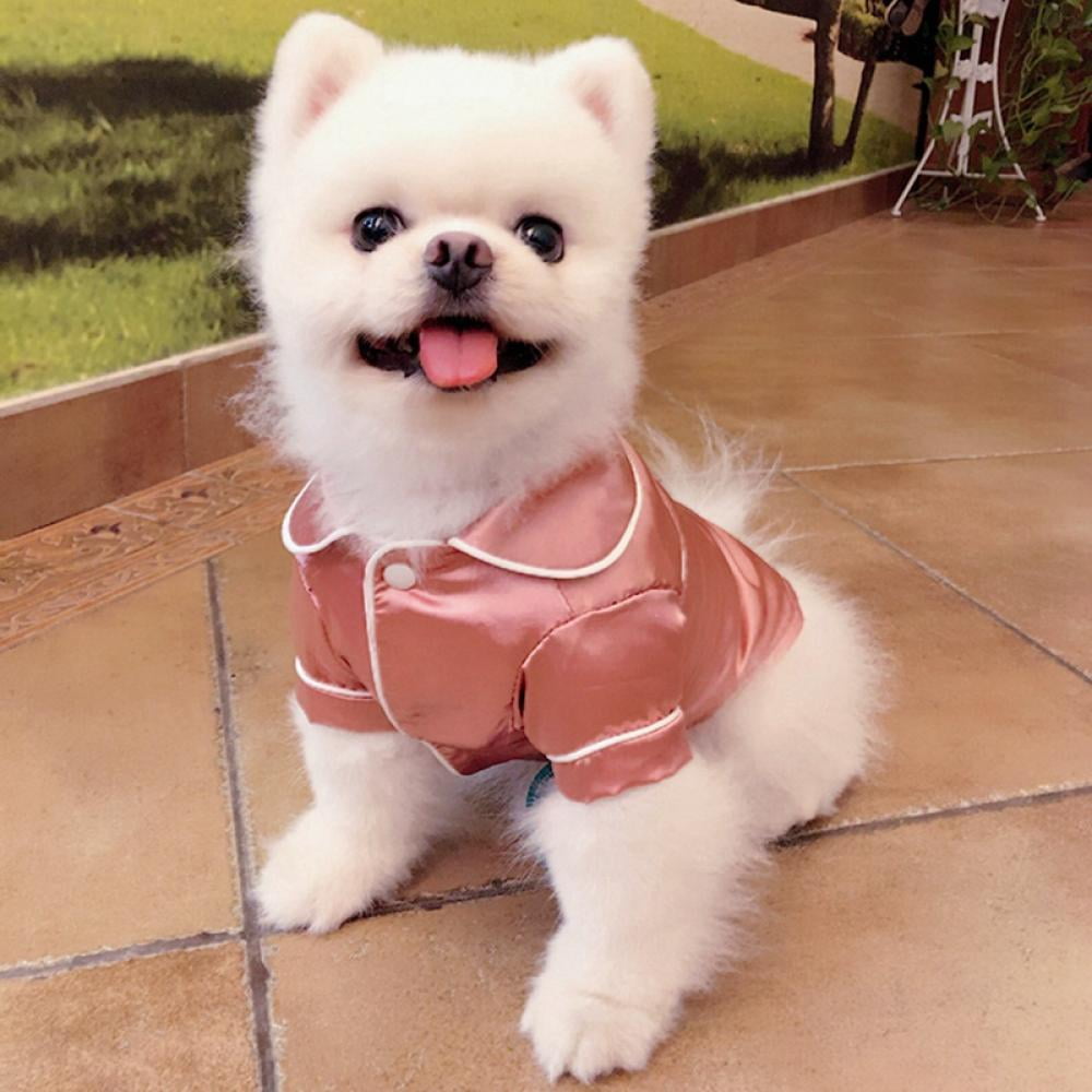 Dog Stain Silk Pajamas Clothes,Button Down Short Sleeve Dog Shirts Loungewear Puppy Pjs for Yorkie Bulldog Small Medium Dog Cats,Soft Two-Legged Sleepwear Elegant Clothes,XS-L S Pink - Image 5