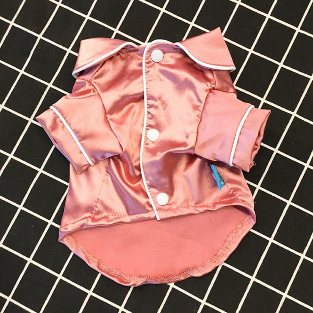 Dog Stain Silk Pajamas Clothes,Button Down Short Sleeve Dog Shirts Loungewear Puppy Pjs for Yorkie Bulldog Small Medium Dog Cats,Soft Two-Legged Sleepwear Elegant Clothes,XS-L S Pink - Image 7