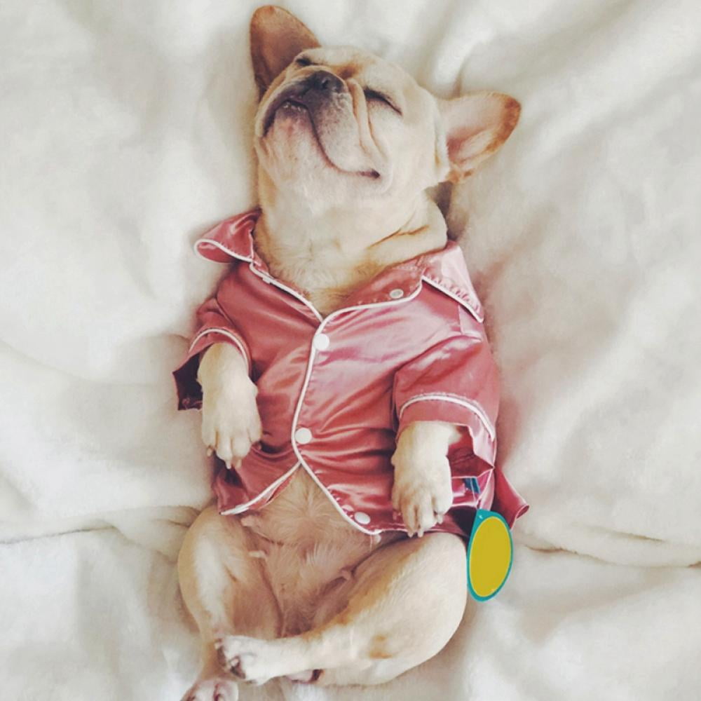 Dog Stain Silk Pajamas Clothes,Button Down Short Sleeve Dog Shirts Loungewear Puppy Pjs for Yorkie Bulldog Small Medium Dog Cats,Soft Two-Legged Sleepwear Elegant Clothes,XS-L M Pink - Image 4