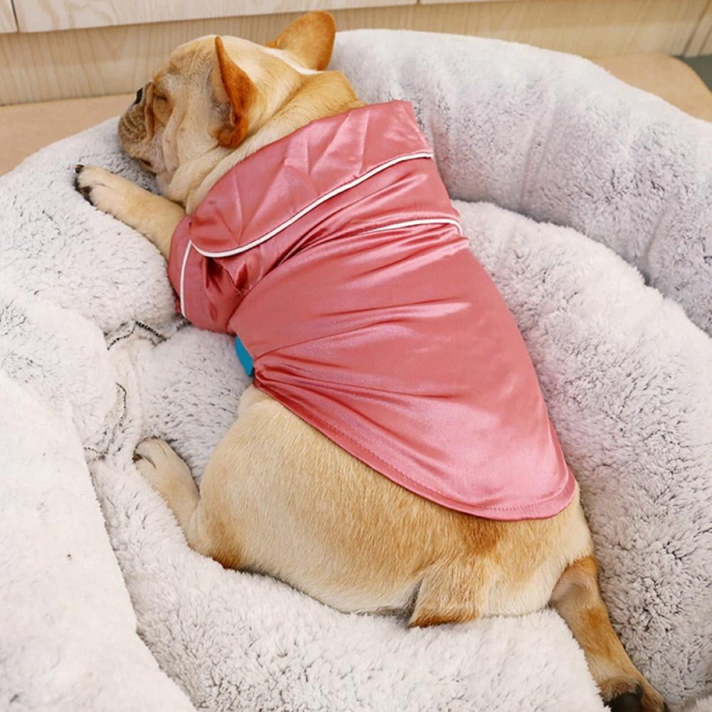 Dog Stain Silk Pajamas Clothes,Button Down Short Sleeve Dog Shirts Loungewear Puppy Pjs for Yorkie Bulldog Small Medium Dog Cats,Soft Two-Legged Sleepwear Elegant Clothes,XS-L L Pink - Image 2