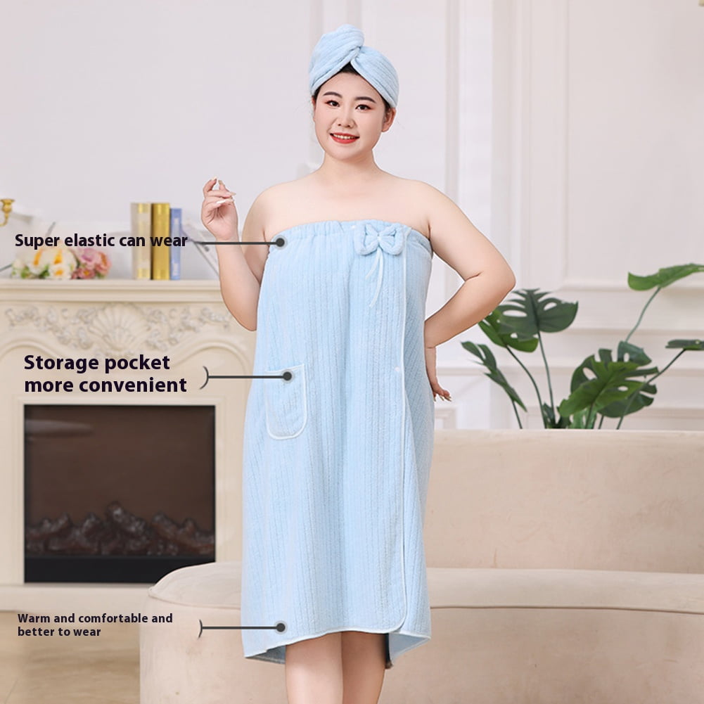 Bath Towel Wrap Women Plus Size - Adjustable Soft Microfiber Shower After Body Wraps with Hair Drying Towel Absorbent & Quick Drying for Gym Shower, Beach, Spa, Sauna Blue - Image 2