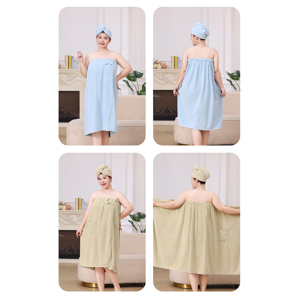 Bath Towel Wrap Women Plus Size - Adjustable Soft Microfiber Shower After Body Wraps with Hair Drying Towel Absorbent & Quick Drying for Gym Shower, Beach, Spa, Sauna Blue - Image 3