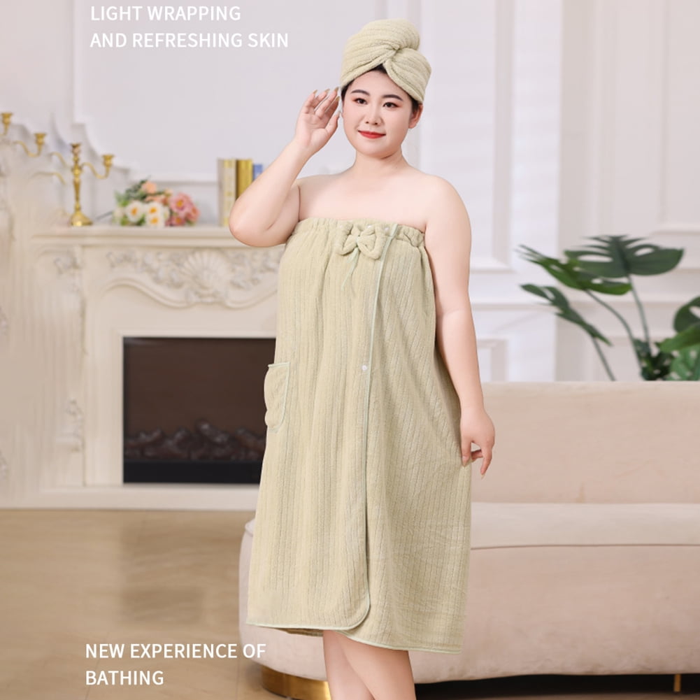 Bath Towel Wrap Women Plus Size - Adjustable Soft Microfiber Shower After Body Wraps with Hair Drying Towel Absorbent & Quick Drying for Gym Shower, Beach, Spa, Sauna Green - Image 2