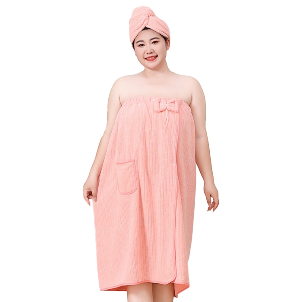 Bath Towel Wrap Women Plus Size - Adjustable Soft Microfiber Shower After Body Wraps with Hair Drying Towel Absorbent & Quick Drying for Gym Shower, Beach, Spa, Sauna Pink - Image 1