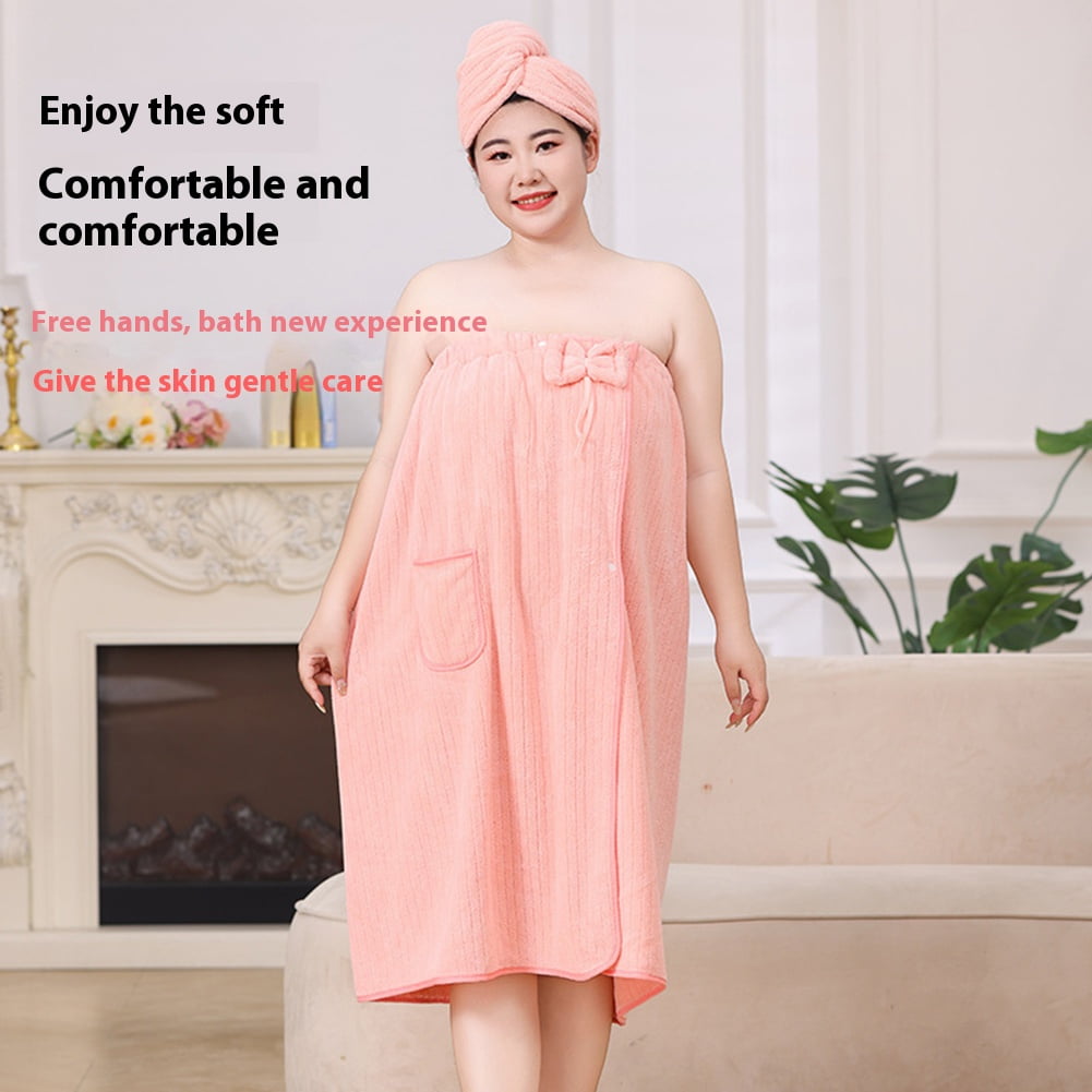 Bath Towel Wrap Women Plus Size - Adjustable Soft Microfiber Shower After Body Wraps with Hair Drying Towel Absorbent & Quick Drying for Gym Shower, Beach, Spa, Sauna Pink - Image 2