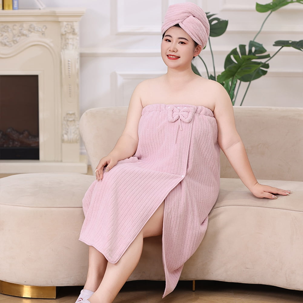 Bath Towel Wrap Women Plus Size - Adjustable Soft Microfiber Shower After Body Wraps with Hair Drying Towel Absorbent & Quick Drying for Gym Shower, Beach, Spa, Sauna Pink - Image 5