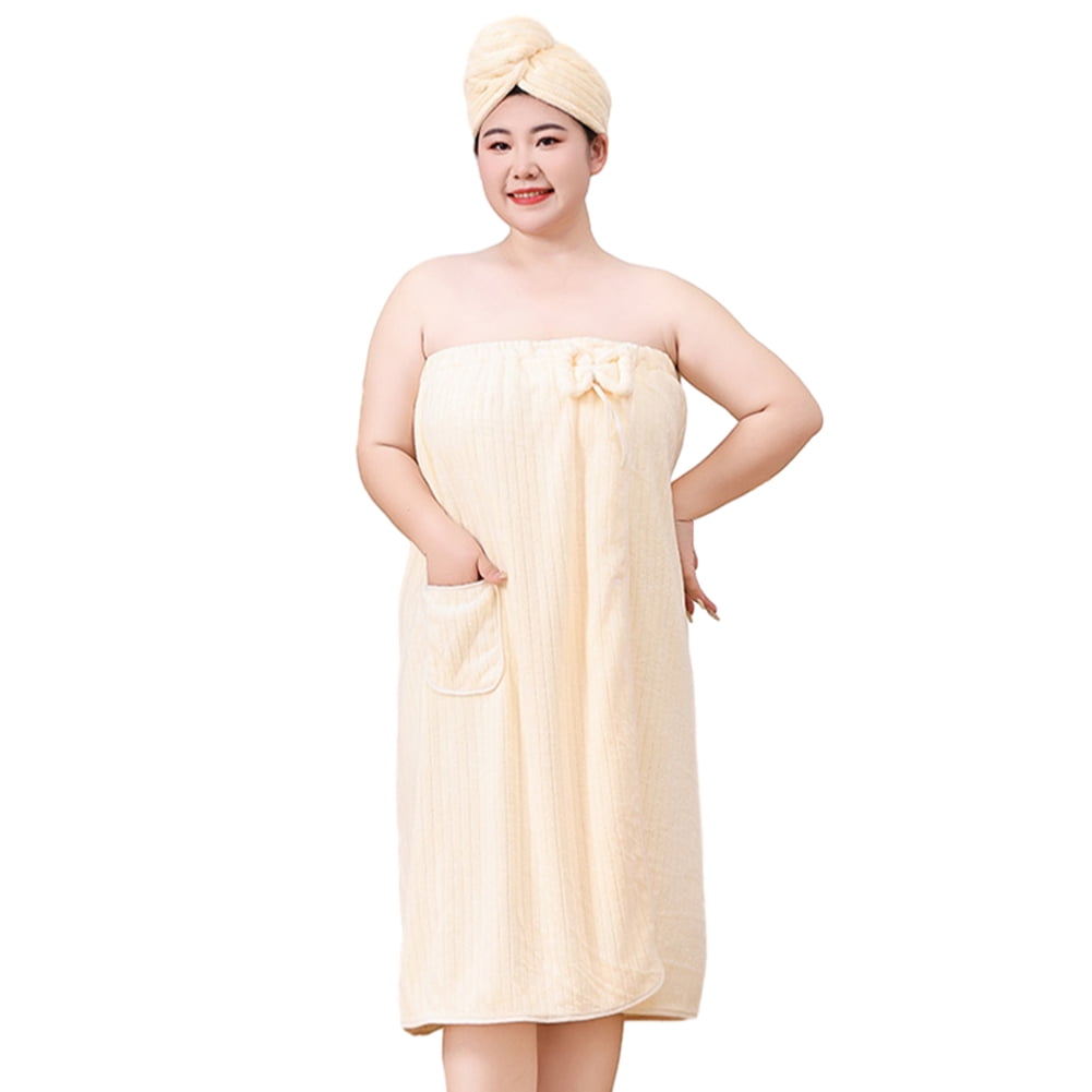 Bath Towel Wrap Women Plus Size - Adjustable Soft Microfiber Shower After Body Wraps with Hair Drying Towel Absorbent & Quick Drying for Gym Shower, Beach, Spa, Sauna Yellow - Image 1
