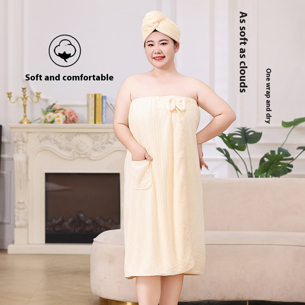 Bath Towel Wrap Women Plus Size - Adjustable Soft Microfiber Shower After Body Wraps with Hair Drying Towel Absorbent & Quick Drying for Gym Shower, Beach, Spa, Sauna Yellow - Image 2