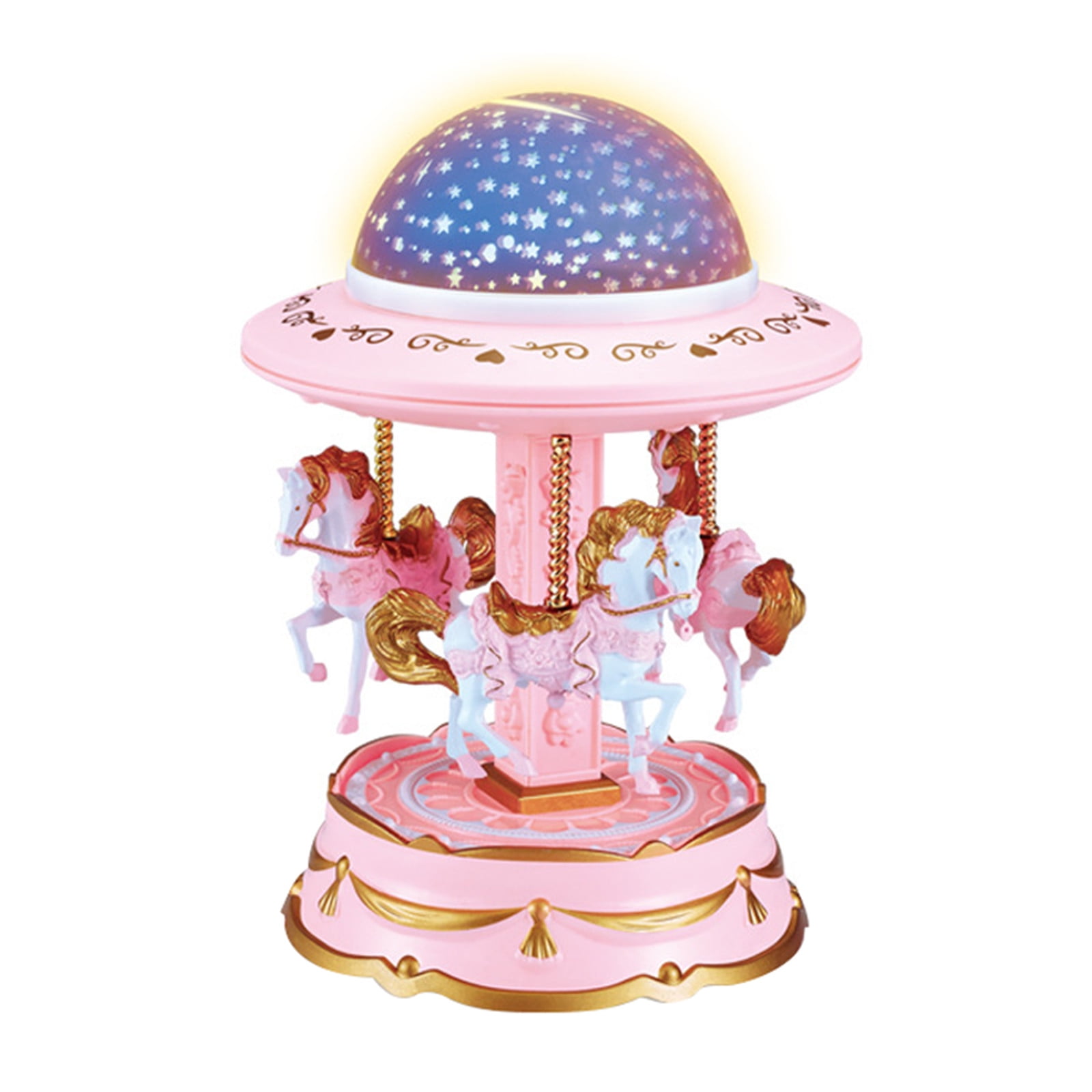 Holiday Toy List Tarmeek Carousel Music Box For Girls Creative Star Projection Lantern Carousel Music Box Music Box Girl Holiday Gift Christmas Gifts 19x14x14cm(7.5x5.5x5.5in). Pink - Image 1