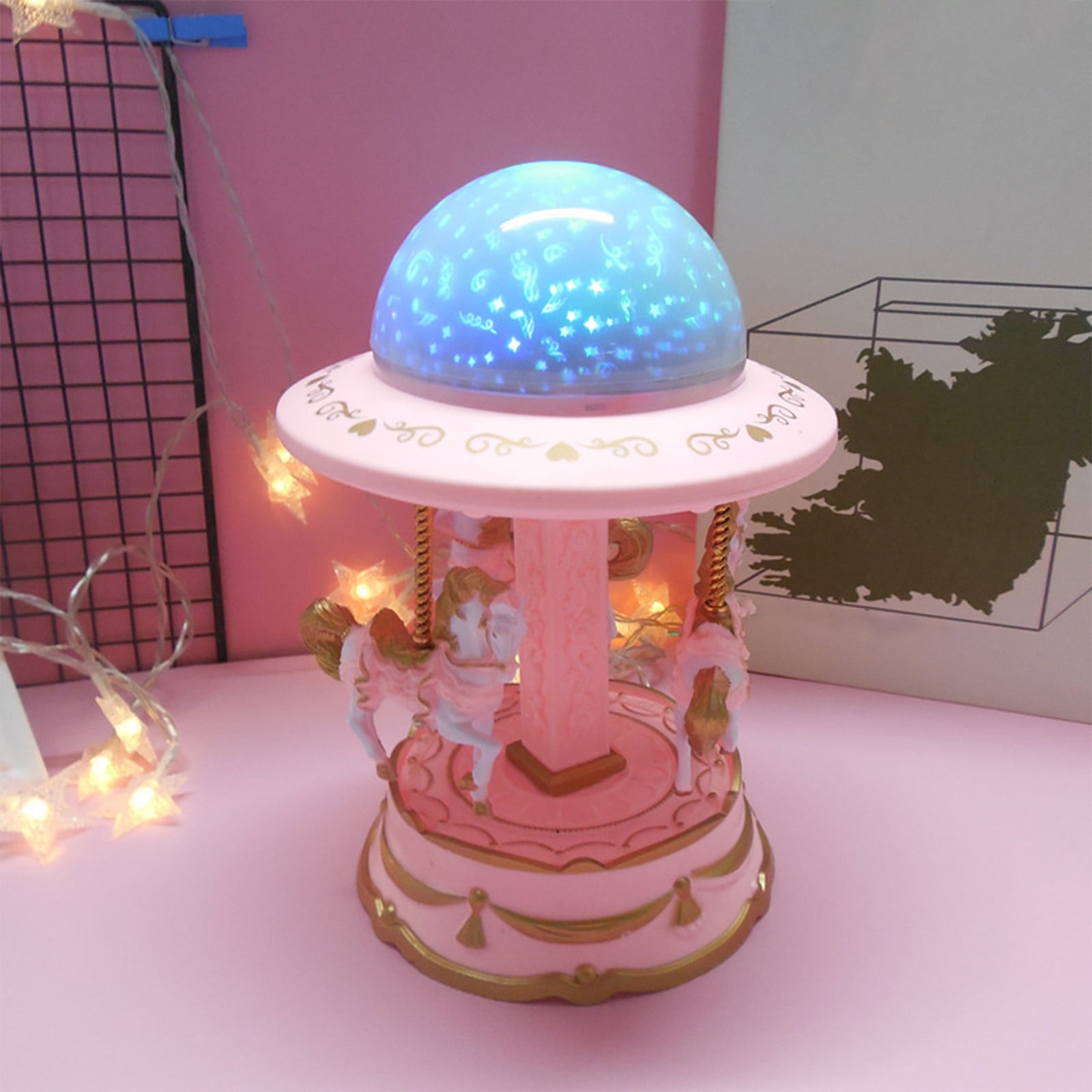 Holiday Toy List Tarmeek Carousel Music Box For Girls Creative Star Projection Lantern Carousel Music Box Music Box Girl Holiday Gift Christmas Gifts 19x14x14cm(7.5x5.5x5.5in). Pink - Image 2