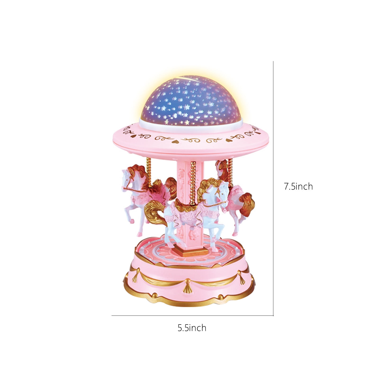 Holiday Toy List Tarmeek Carousel Music Box For Girls Creative Star Projection Lantern Carousel Music Box Music Box Girl Holiday Gift Christmas Gifts 19x14x14cm(7.5x5.5x5.5in). Pink - Image 3