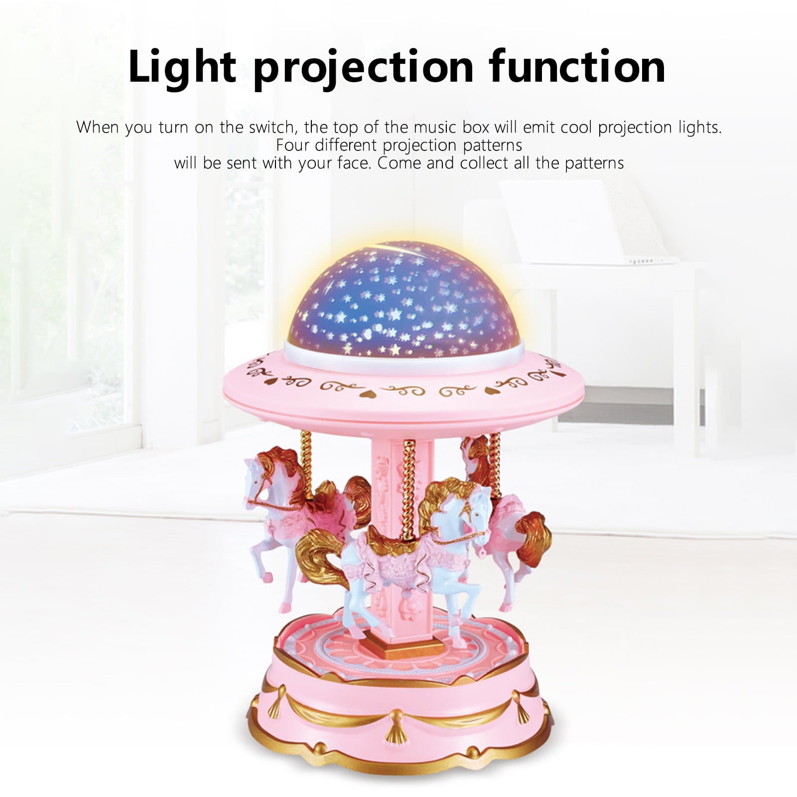 Holiday Toy List Tarmeek Carousel Music Box For Girls Creative Star Projection Lantern Carousel Music Box Music Box Girl Holiday Gift Christmas Gifts 19x14x14cm(7.5x5.5x5.5in). Pink - Image 6