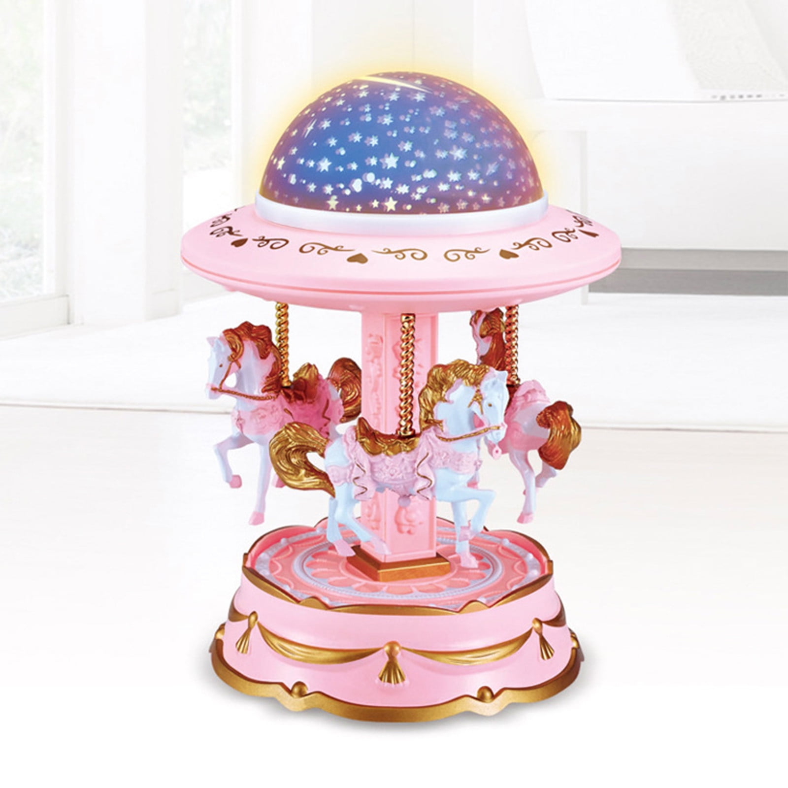 Holiday Toy List Tarmeek Carousel Music Box For Girls Creative Star Projection Lantern Carousel Music Box Music Box Girl Holiday Gift Christmas Gifts 19x14x14cm(7.5x5.5x5.5in). Pink - Image 7