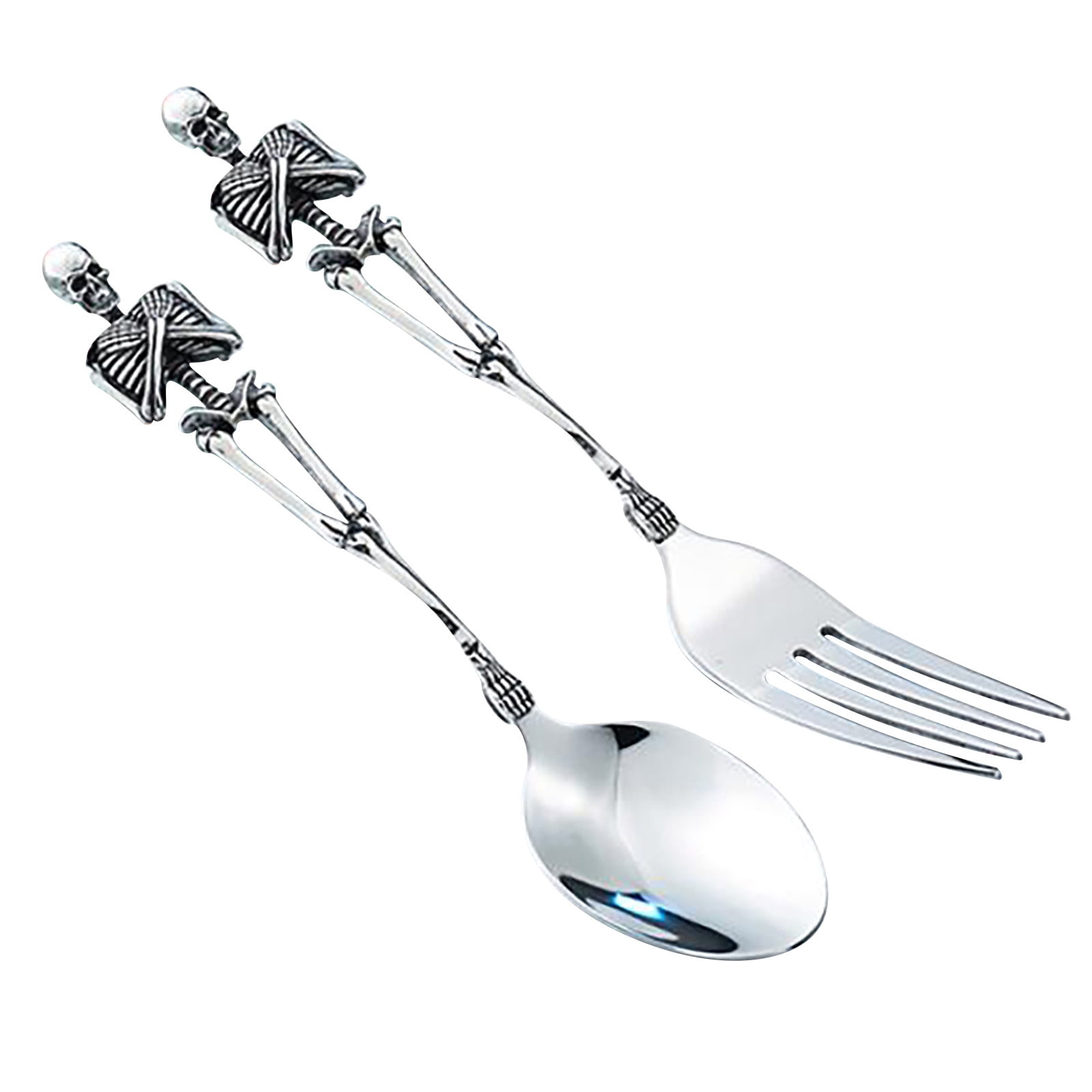Darzheoy Stainless Steel Skeleton Skull Spoon and Fork Flatware Tableware Gifts for Halloween Easter and Christmas (Spoon) A - Image 1