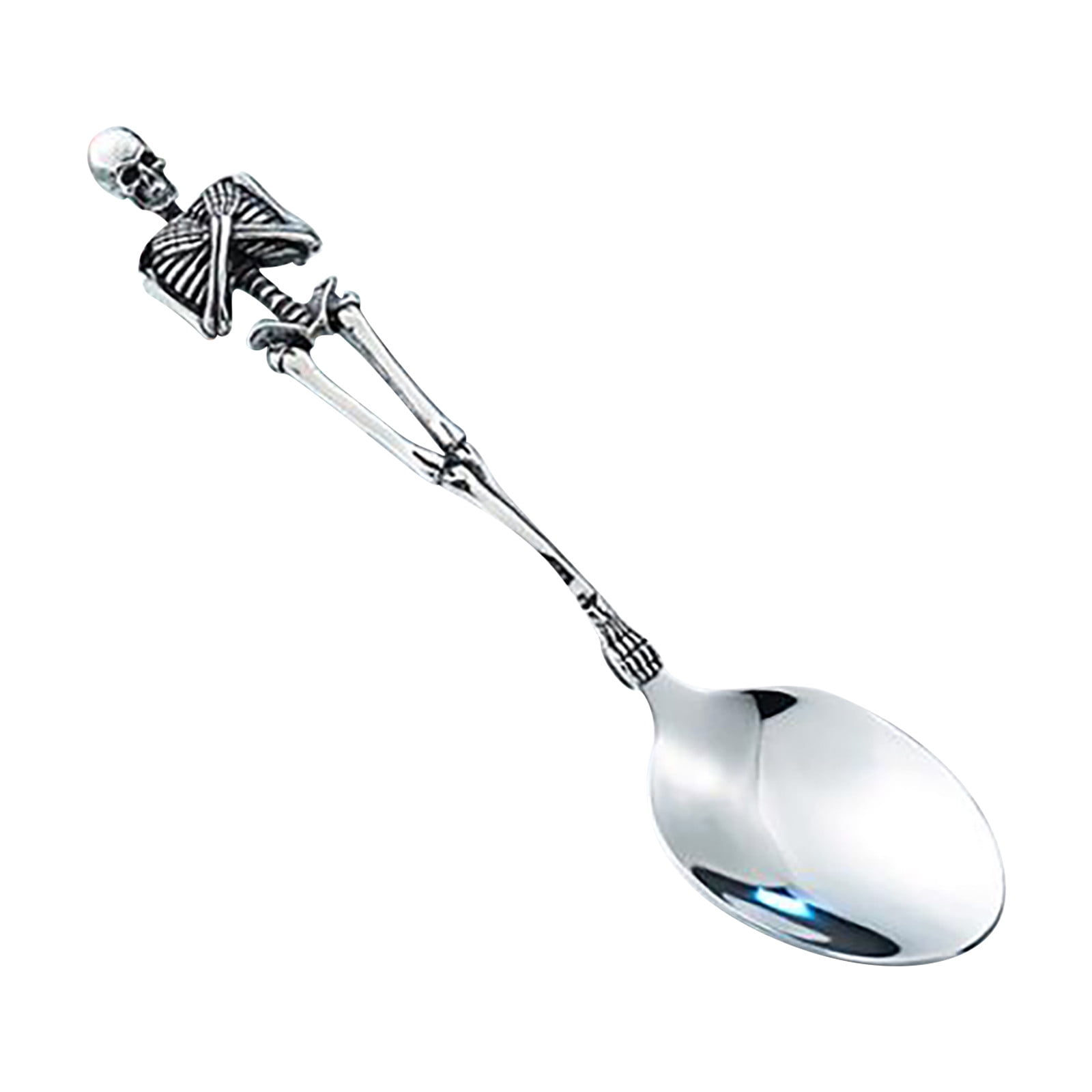 Darzheoy Stainless Steel Skeleton Skull Spoon and Fork Flatware Tableware Gifts for Halloween Easter and Christmas (Spoon) A - Image 2