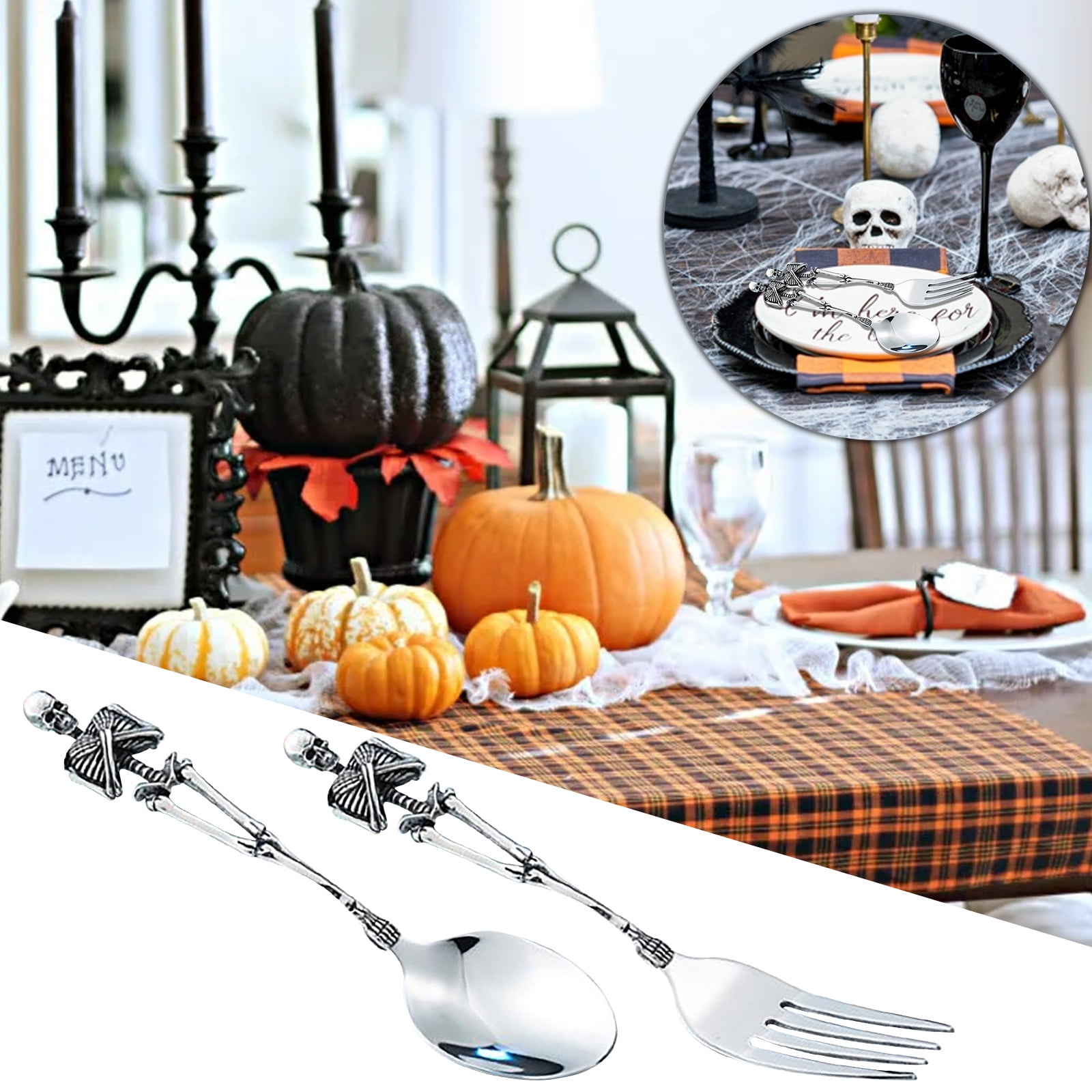 Darzheoy Stainless Steel Skeleton Skull Spoon and Fork Flatware Tableware Gifts for Halloween Easter and Christmas (Spoon) A - Image 4